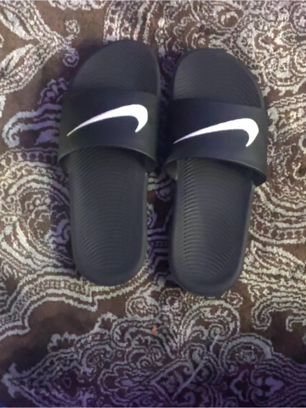 Nike Kids Black Slide Sandals with White Swoosh